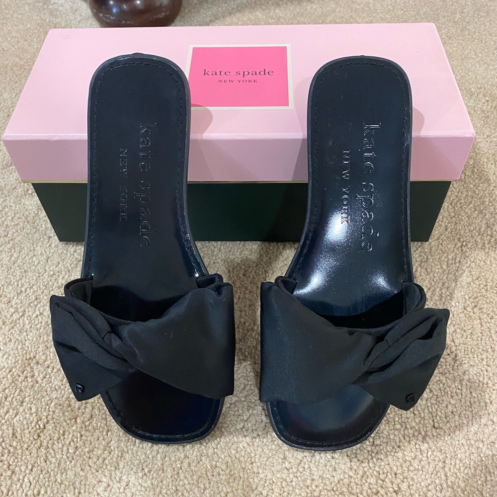 Kate Spade NY Bikini Bow Slide Sandals in Black. Size 6.5